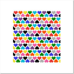 Seamless 10 Color Pattern of Pixel Hearts Posters and Art